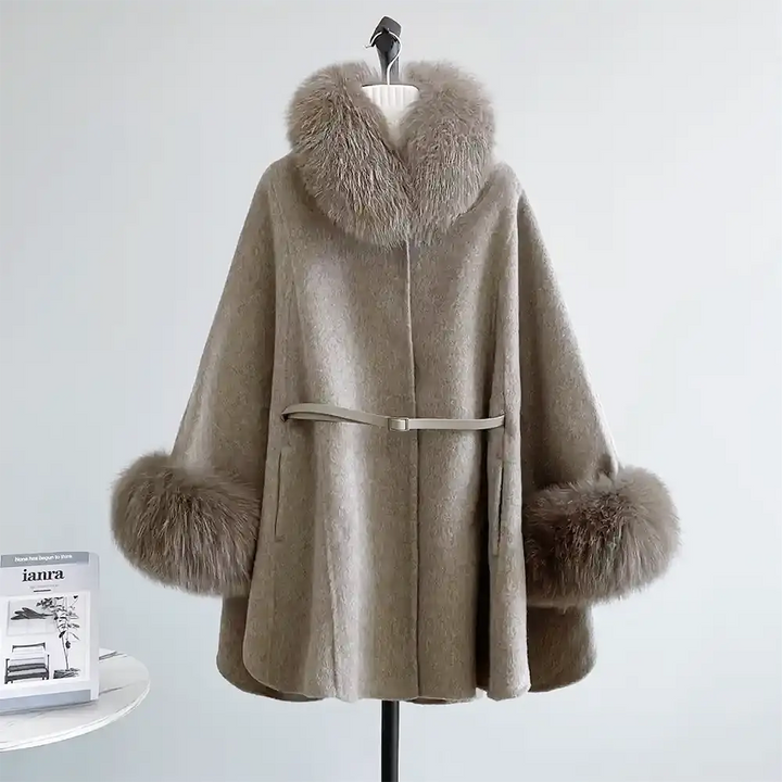 FOXファーウエストベルトマントコート