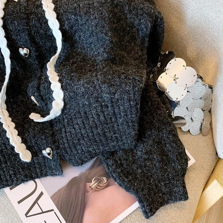 レースカラーハートボタンカーディガン