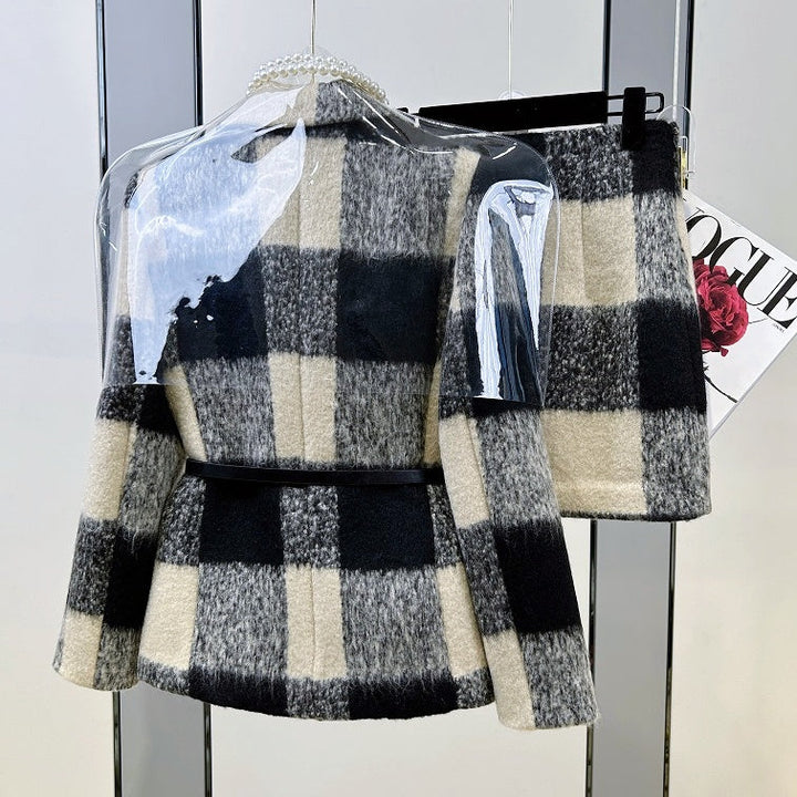 ギンガムチェックウールジャケットスカートセットアップ