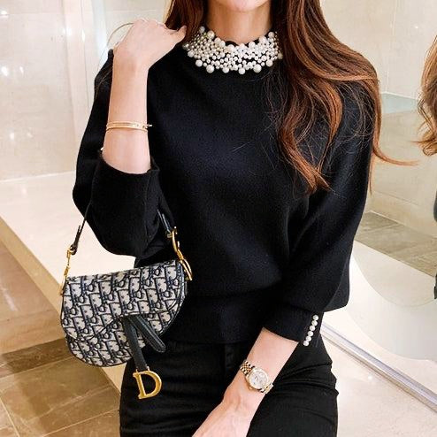 ビジューカラーニットトップス