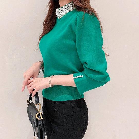 ビジューカラーニットトップス