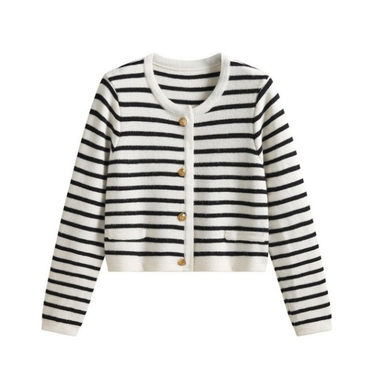 ラウンドネックストライプカーディガン