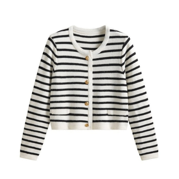 ラウンドネックストライプカーディガン