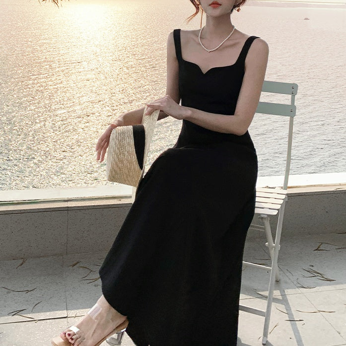 ブラックキャミロングフレアワンピース