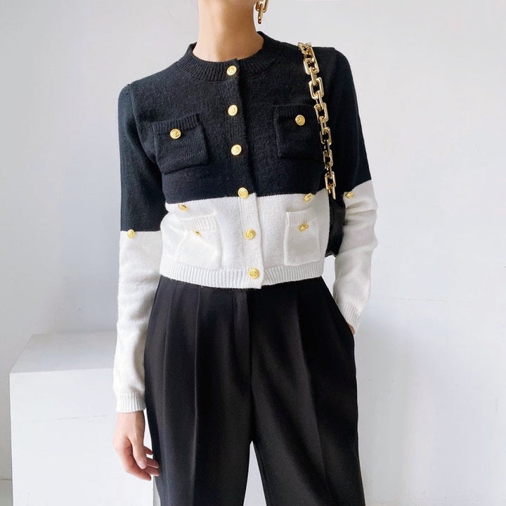 コントラストニットカーディガン