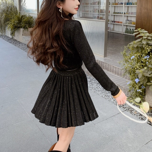 ブラックラメプリーツレディセットアップ