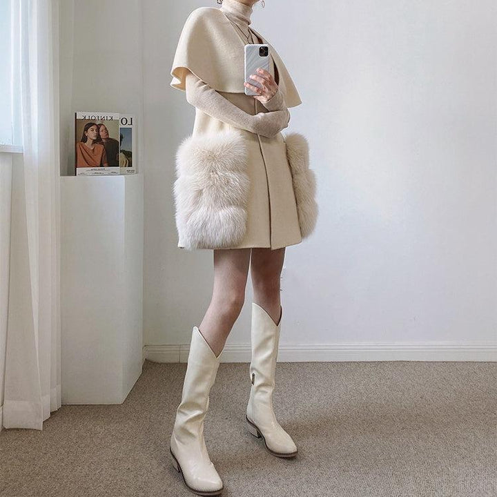 FOXファーウールケープコート