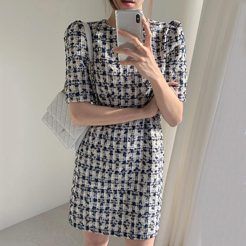 パフスリーブツイードワンピース