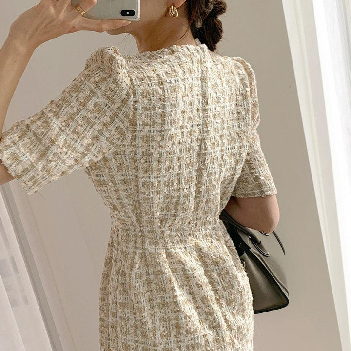 パフスリーブツイードワンピース