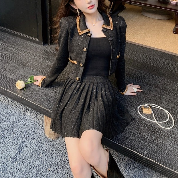 ブラックラメプリーツレディセットアップ