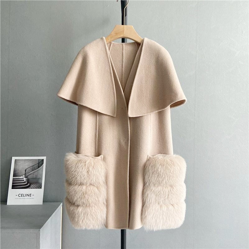 FOXファーウールケープコート