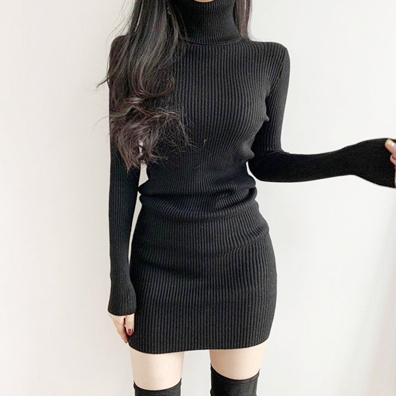 ハイネックリブミニワンピース