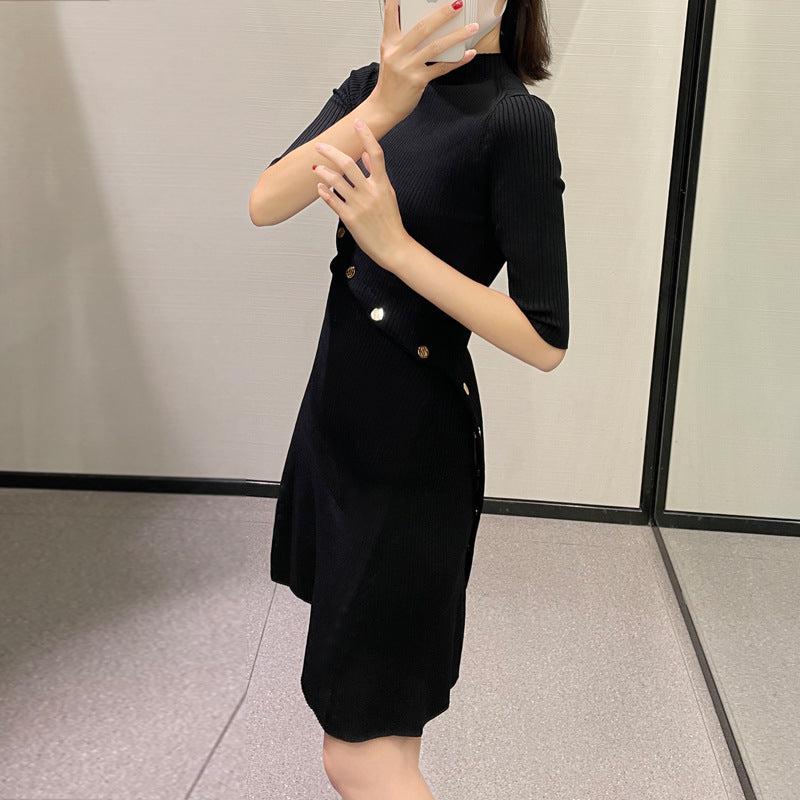 ボタンラインニットワンピース