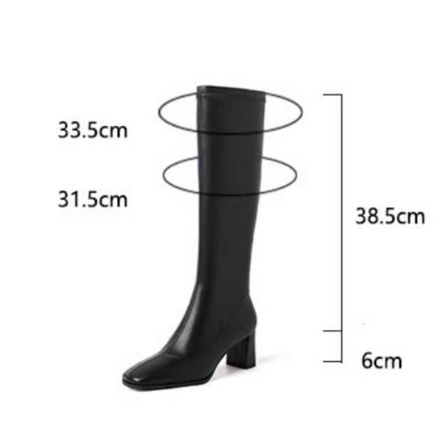 スクエアトゥレザーロングブーツ