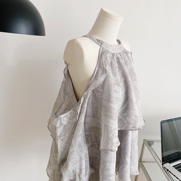 デザインプリントホルターネックトップス