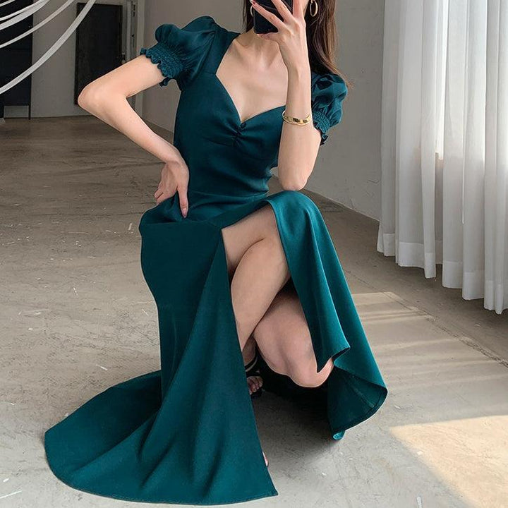 バブルスリーブスクエアカラードレス