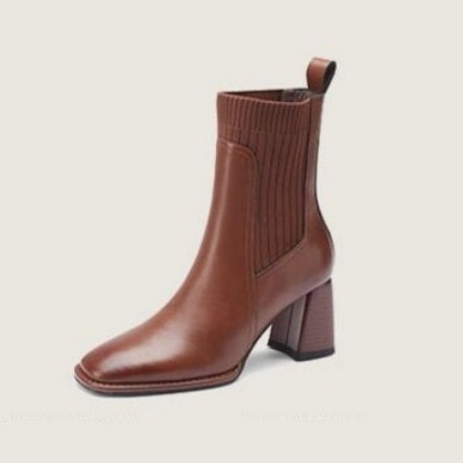 レザーリブストレッチショートブーツ