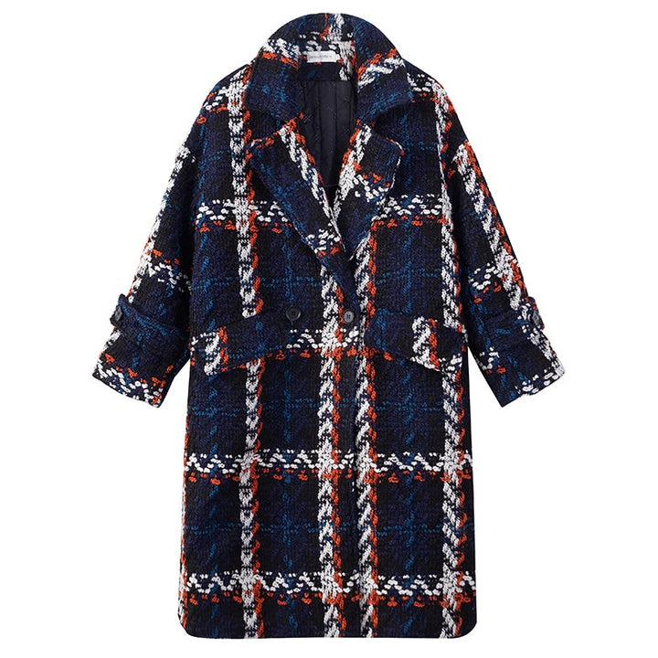 チェック柄ツイードロングコート