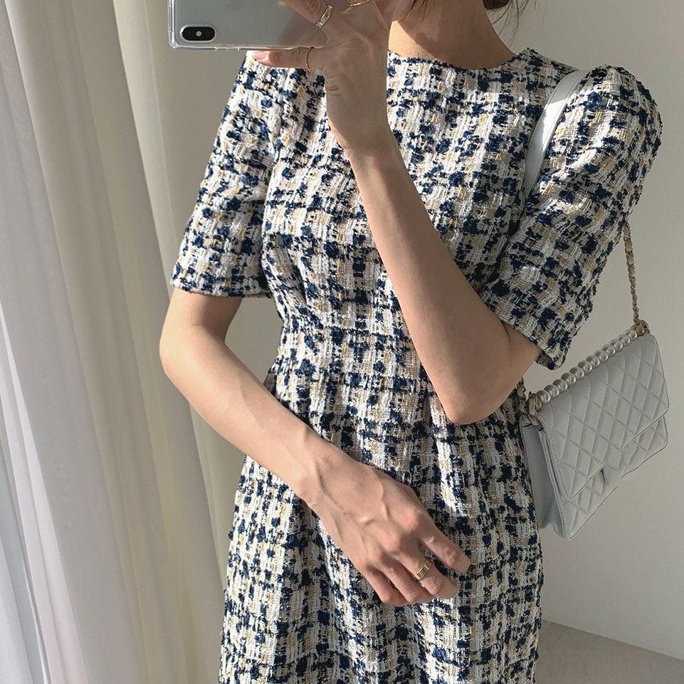 パフスリーブツイードワンピース