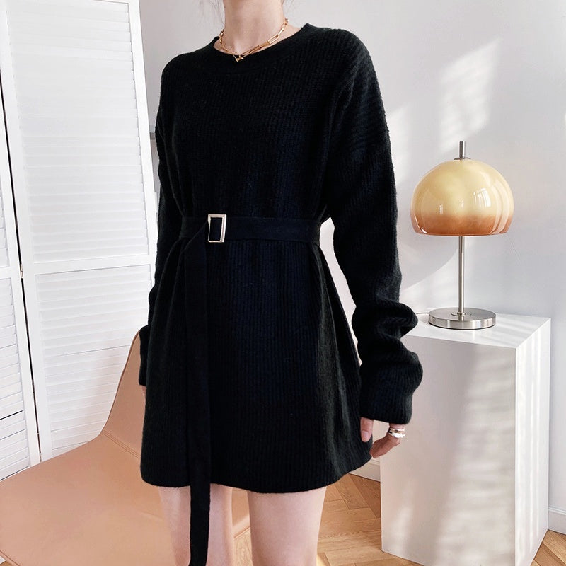 ウエストベルトニットワンピース