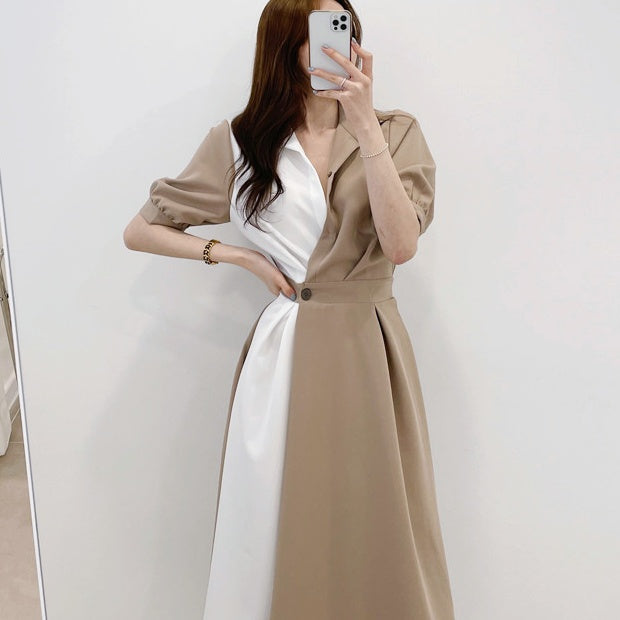 バイカラーシャツロングワンピース