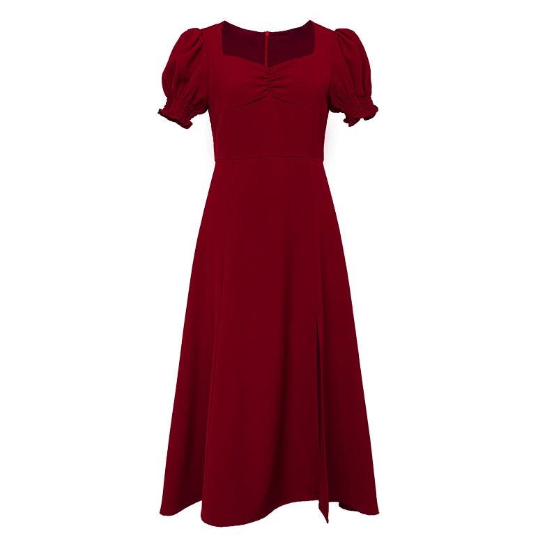 バブルスリーブスクエアカラードレス