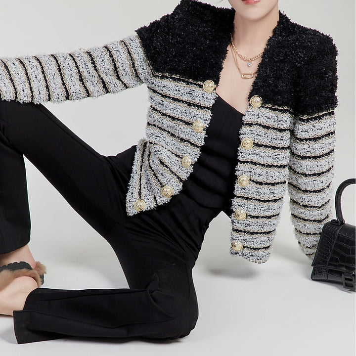 ゴールドバックルボーダーカーディガン