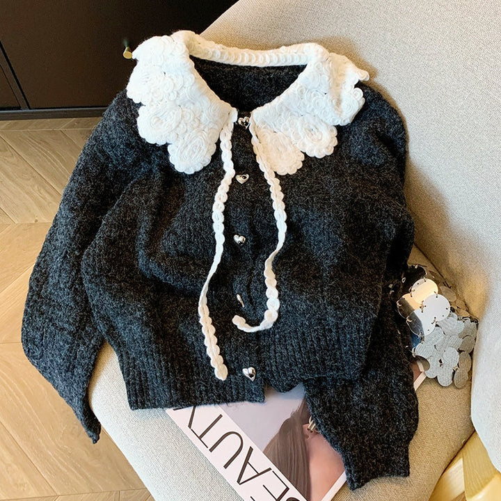 レースカラーハートボタンカーディガン