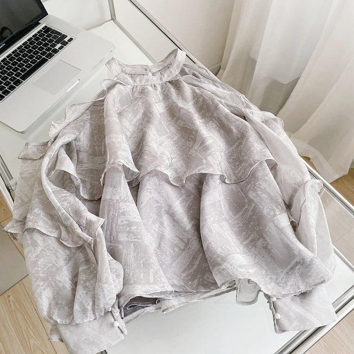 デザインプリントホルターネックトップス