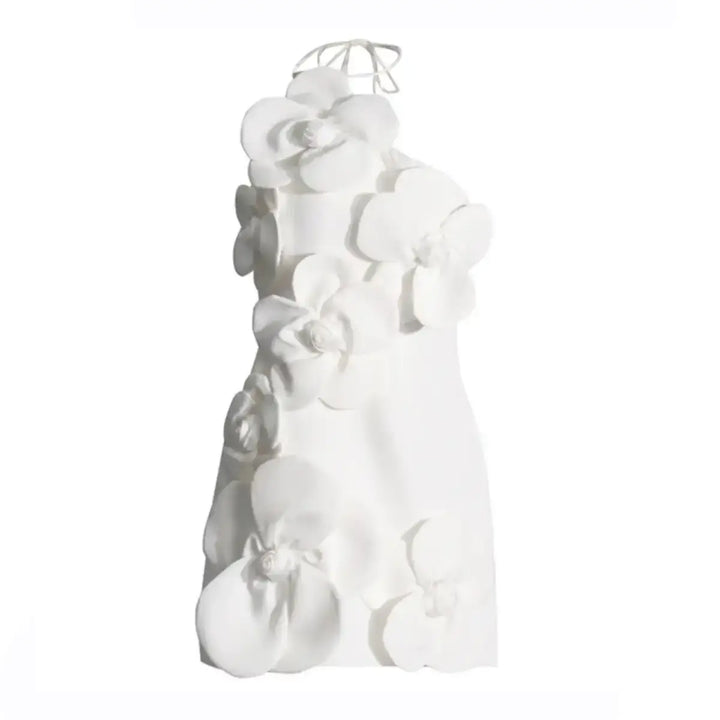 ホルターネックフラワーミニドレス