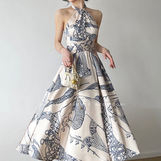 フレンチアートプリントドレス