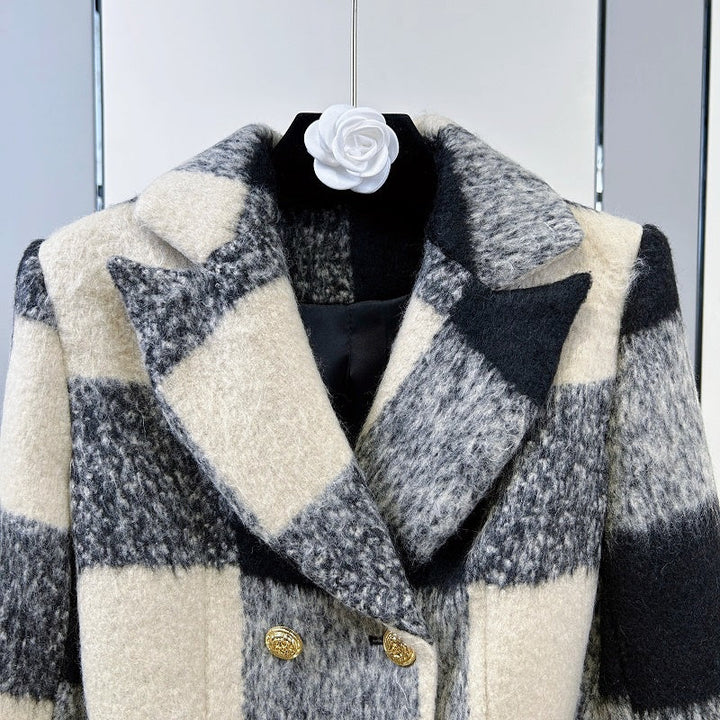 ギンガムチェックウールジャケットスカートセットアップ