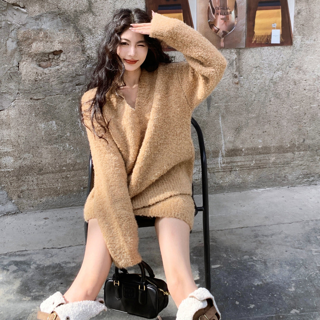 Vネックニットスカートセットアップ