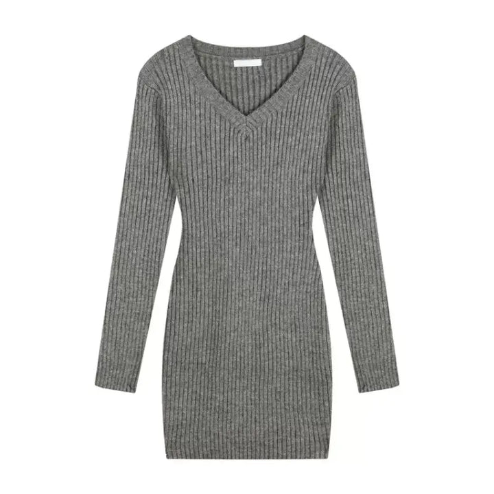 Vネックリブミニワンピース