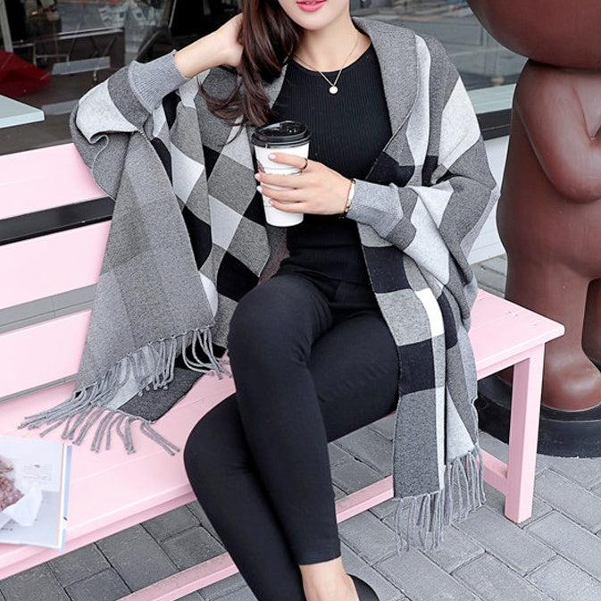 チェック柄ストールカーディガン