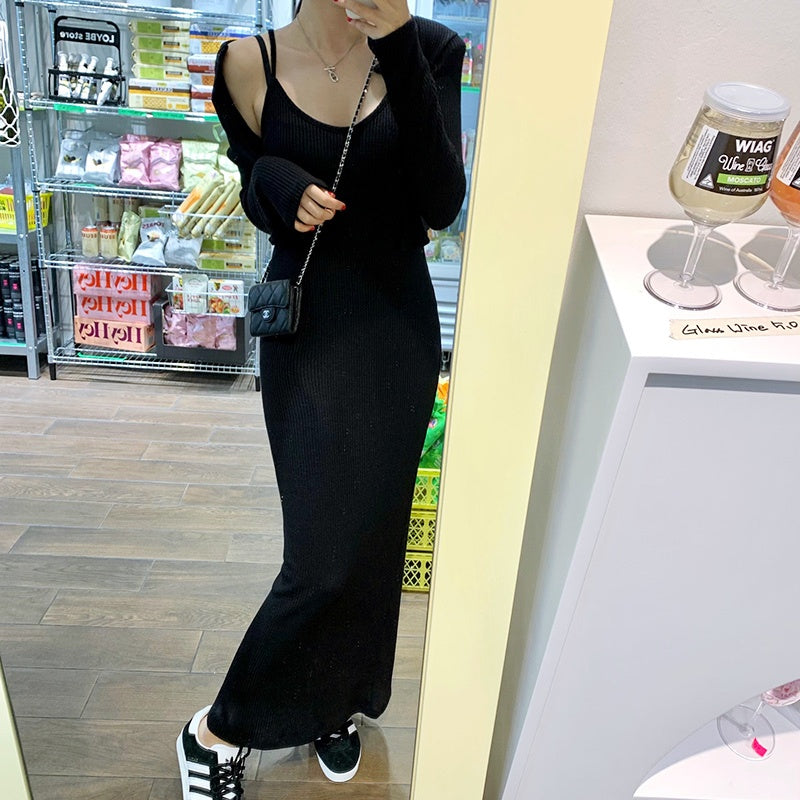 リブニットキャミワンピースカーディガンセット