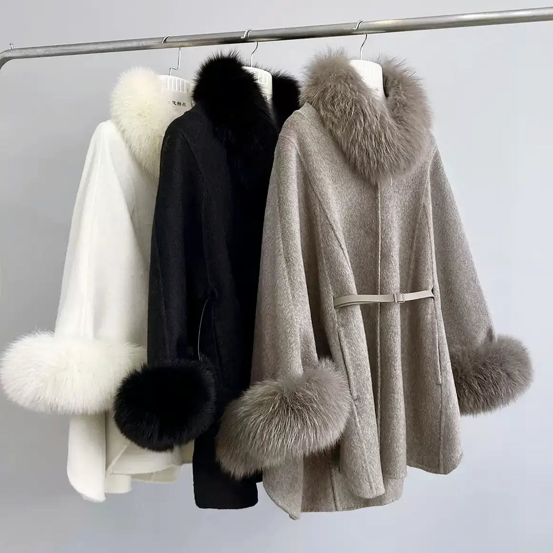 FOXファーウエストベルトマントコート