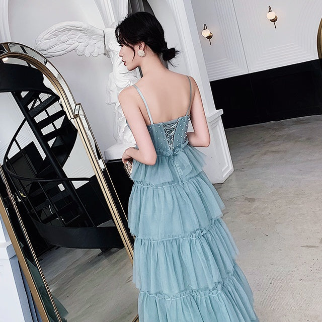 アイスブルービジューシフォンロングドレス