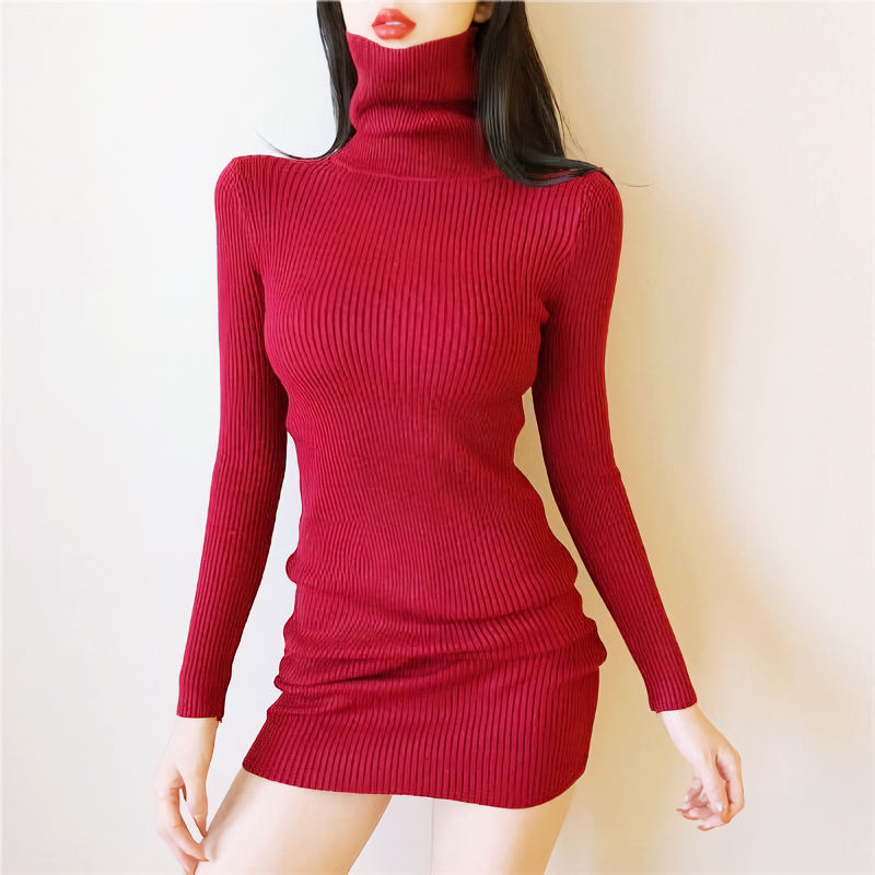 ハイネックリブミニワンピース