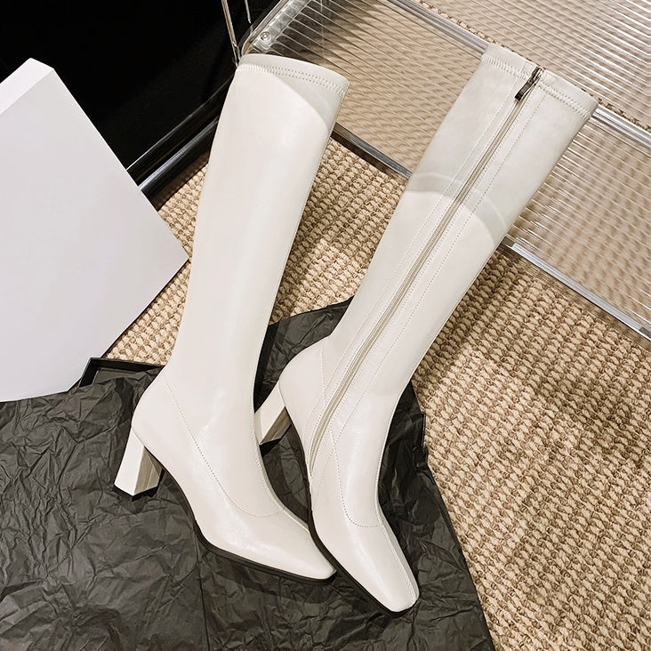 スクエアトゥレザーロングブーツ