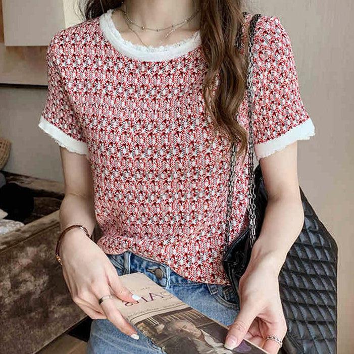 ツイードライクハーフスリーブニット