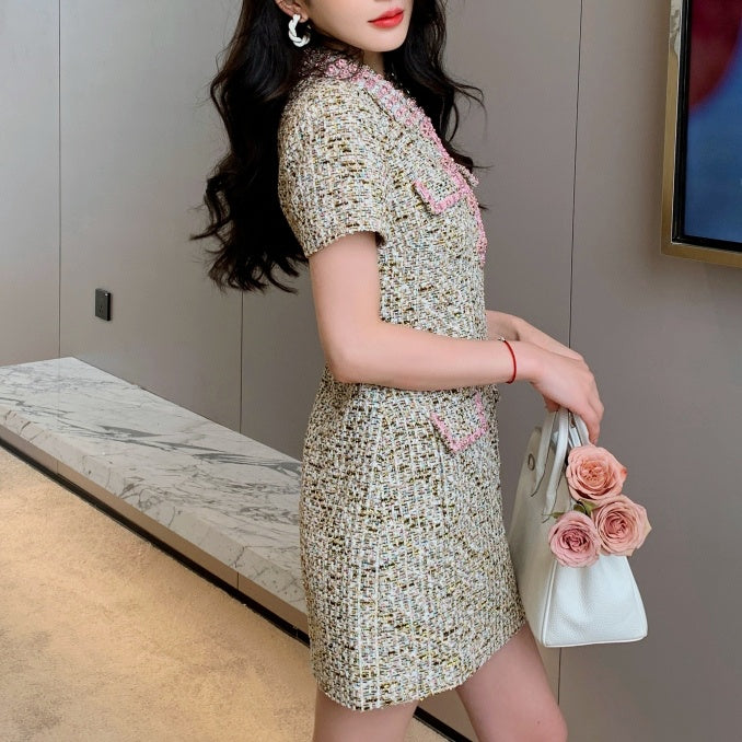 ハーフスリーブツイードミニワンピース