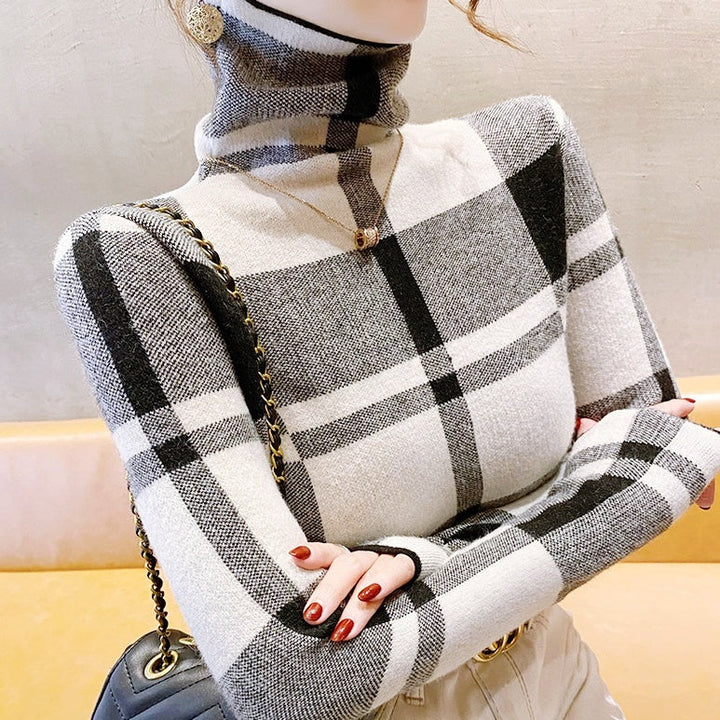 チェック柄タートルネックトップス