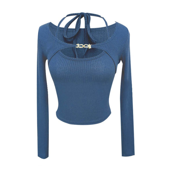 ホルターネックスリムツーピーストップス