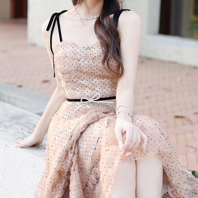 ローズドットリボンキャミフレアワンピース