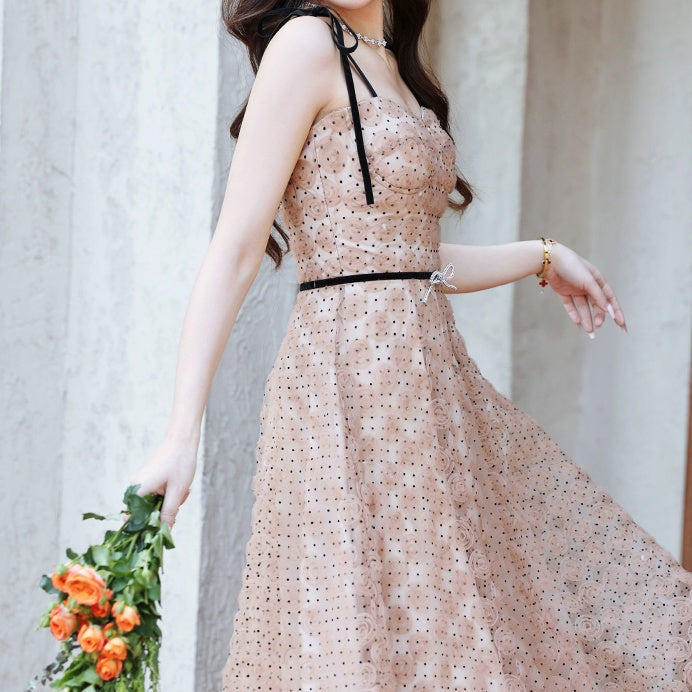 ローズドットリボンキャミフレアワンピース