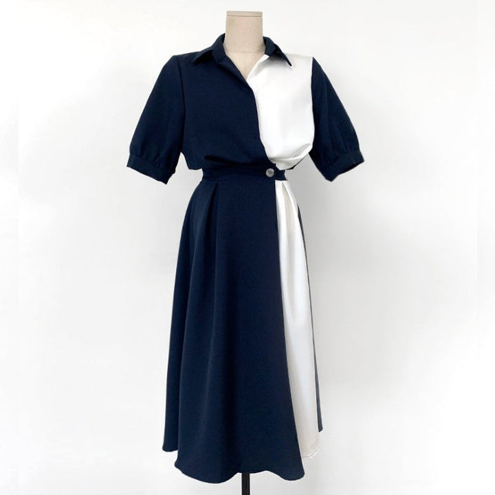 バイカラーシャツロングワンピース