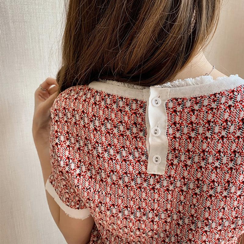 ツイードライクハーフスリーブニット