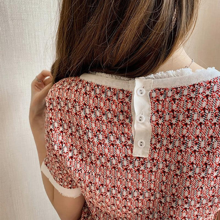 ツイードライクハーフスリーブニット