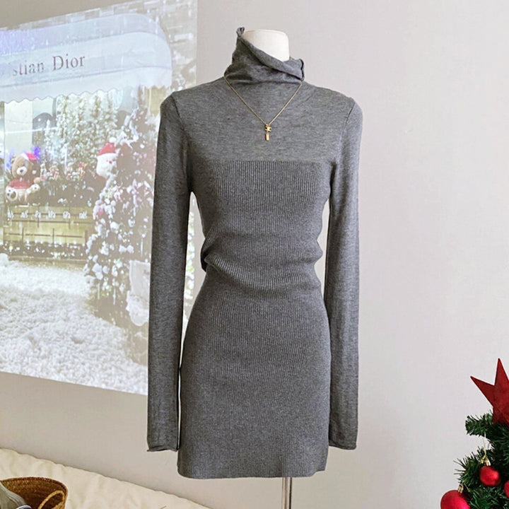 シースルーハイネックタイトニットワンピース
